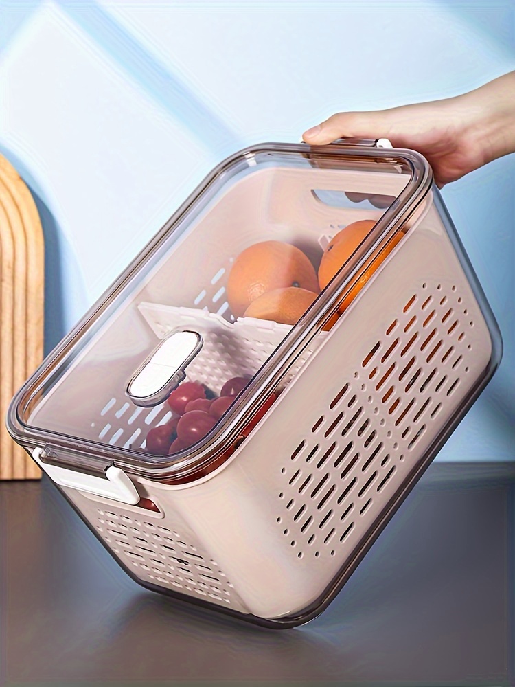 1pc Refrigerator Storage Box With Lid And Drain Basket, Fruit