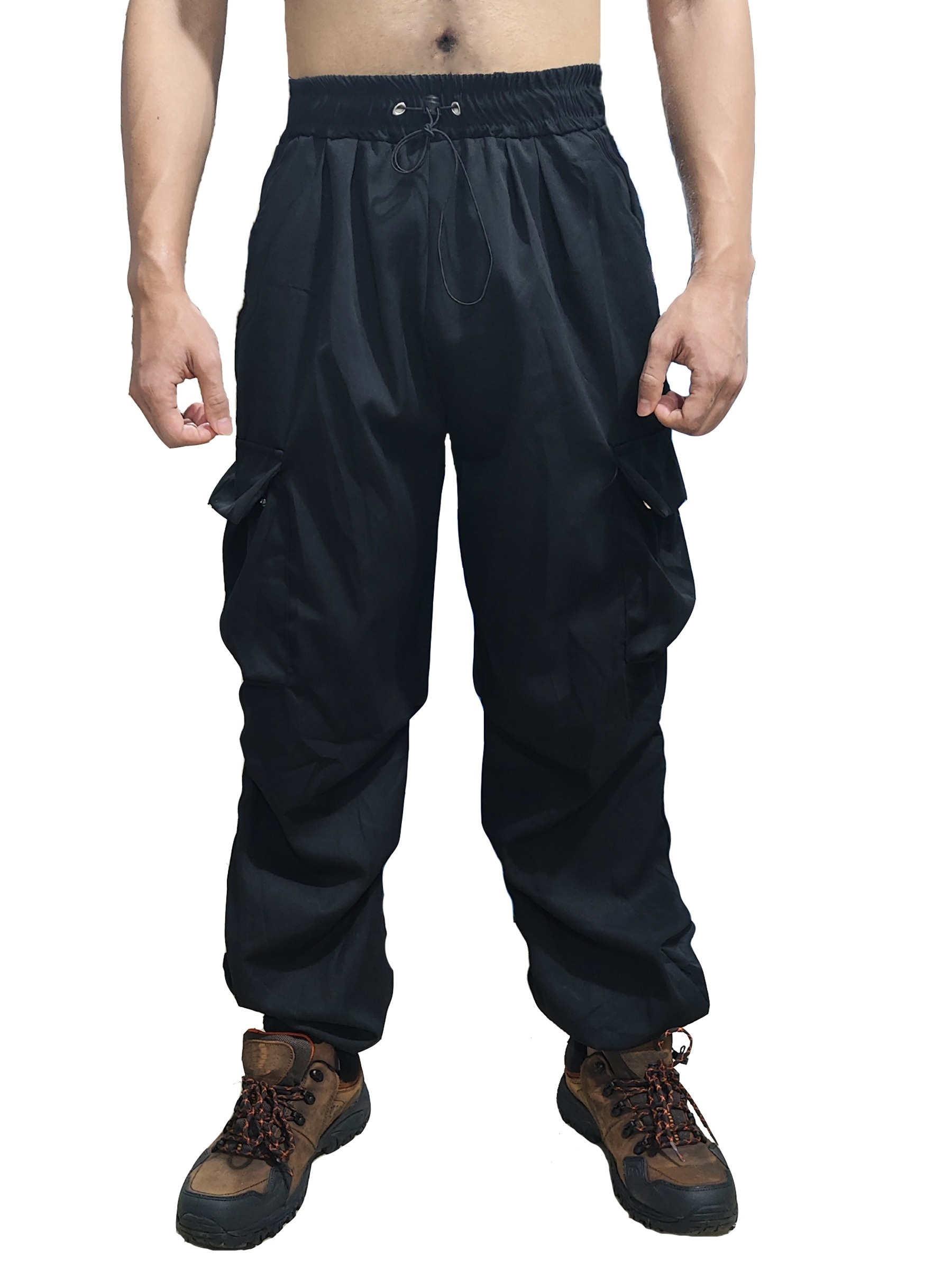 Plus Size Men's Solid Cargo Pants Oversized Fashion Street Style Pants With  Pockets For Spring Fall, Men's Clothing