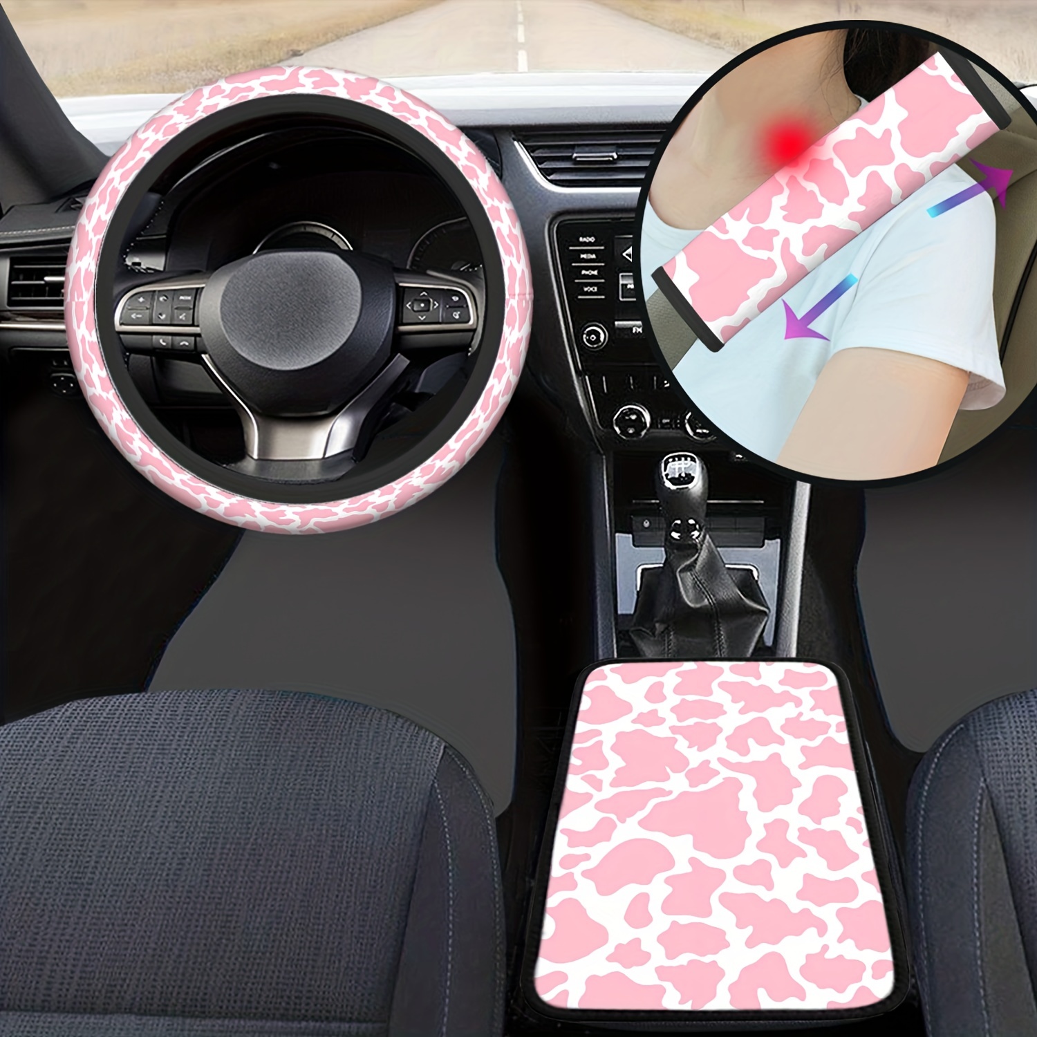 10pcs Leather Steering Wheel Cover Women Cute Car Accessories Set Seat Belt  Covers Car Coasters Bling Start Button Ring Air Vent Clip - Automotive -  Temu