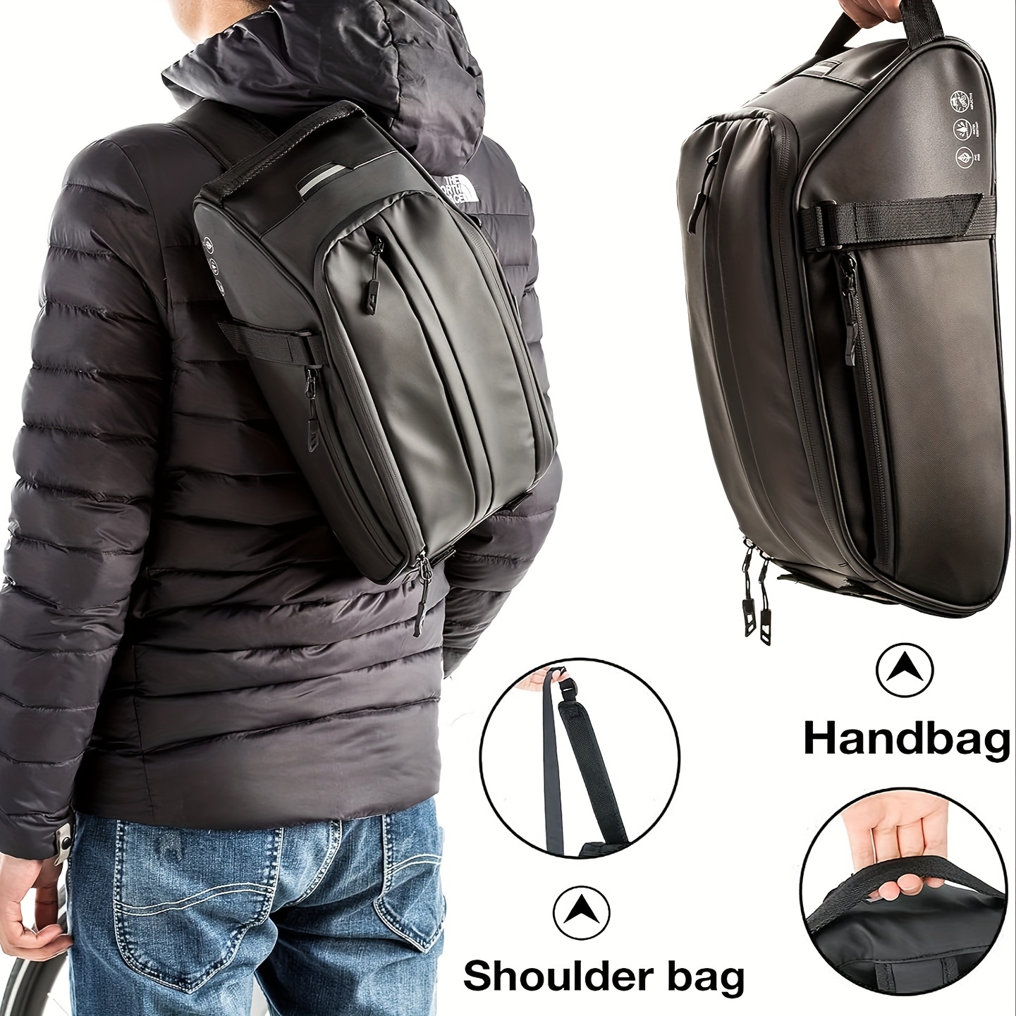 Bike Rear Bag Reflective, Bicycle Pannier Rack Bag Cargo Trunk Storage Cycling Carrier Chest Bag, 8L Capacity with Multi Pocket Taillight Loop, Shoulder Strap for Outdoor