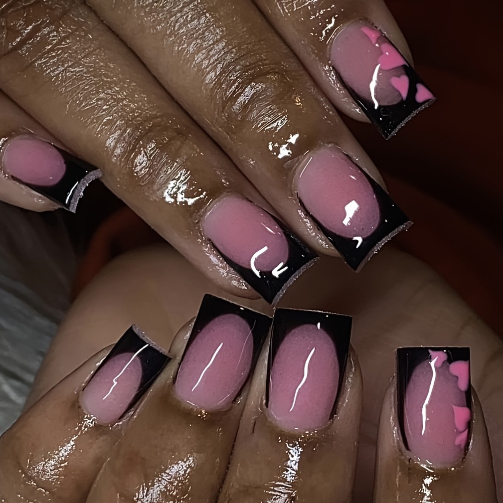 Pinkish Valentines Day Press On Nails Short Square Fake Nail - Temu