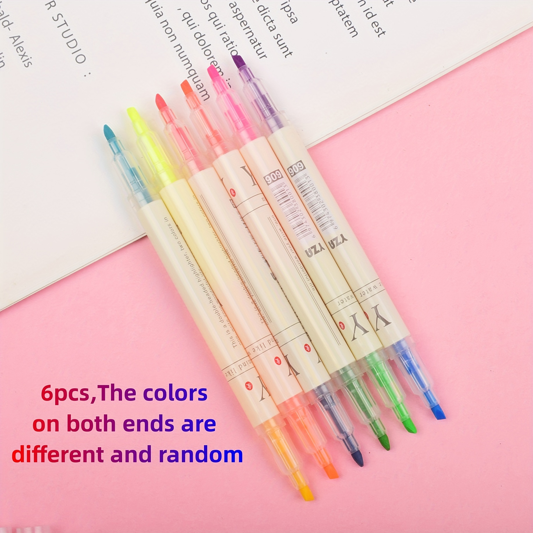 5 Colors/box Double Headed Highlighter Pen Set Fluorescent Markers  Highlighters Pens Art Marker Japanese Cute Kawaii Stationery,For School  students take notes