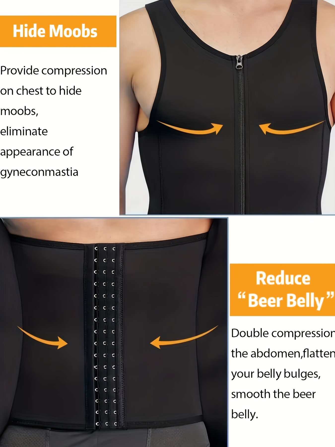 Mens Slimming Body Shaper Belly Chest Compression Vest Girdle T-Shirt Tank  Top 