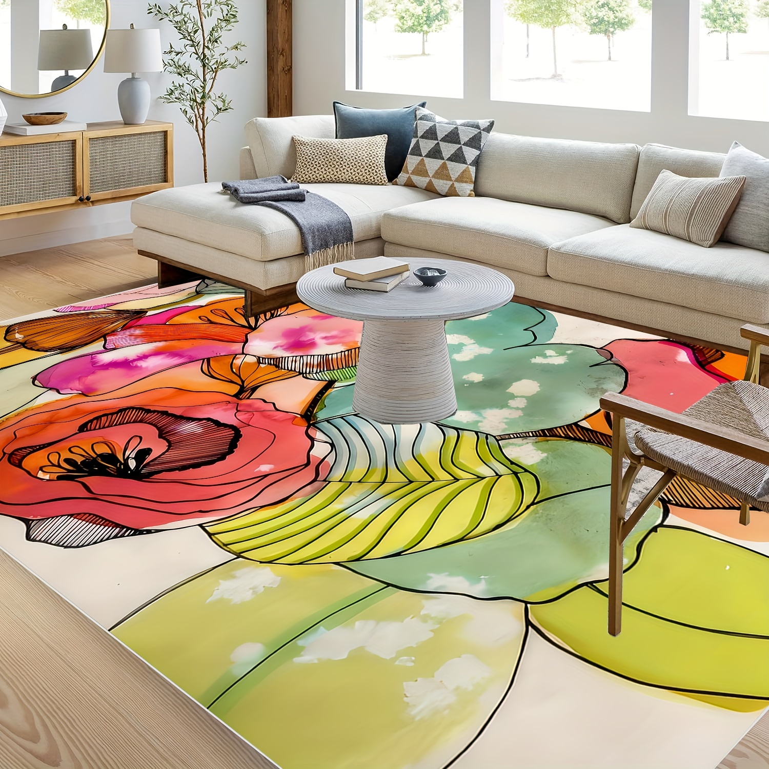 Colorful Floral Area Rugs Non slip Resistant Rug Machine - Temu