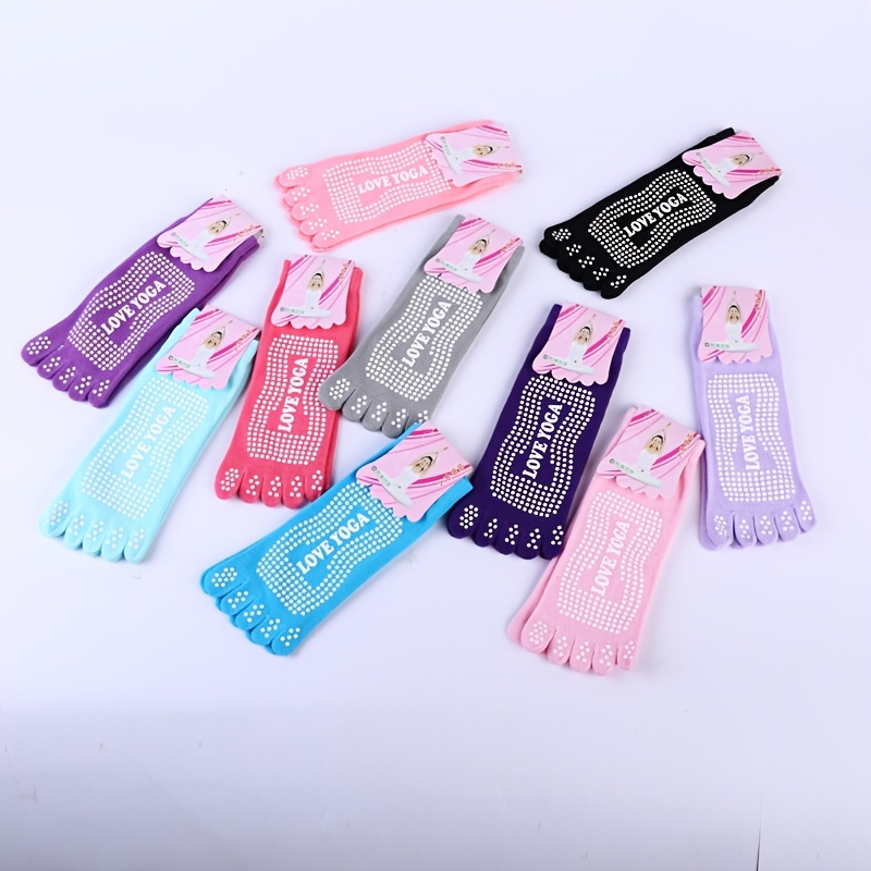 MIERSPORT Non-Slip Five Colorful Toe Yoga Socks - Pink Colorful Toe / 2