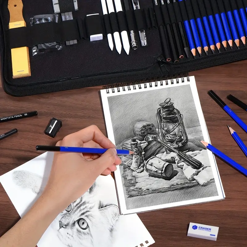 Pro Drawing Kit Sketching Pencils Set,portable Zippered Travel  Case-charcoal Pencils, Sketch Pencils, Charcoal Stick,sharpener,eraser.art  Supplies For Artists Beginner Adults Teens - Temu New Zealand