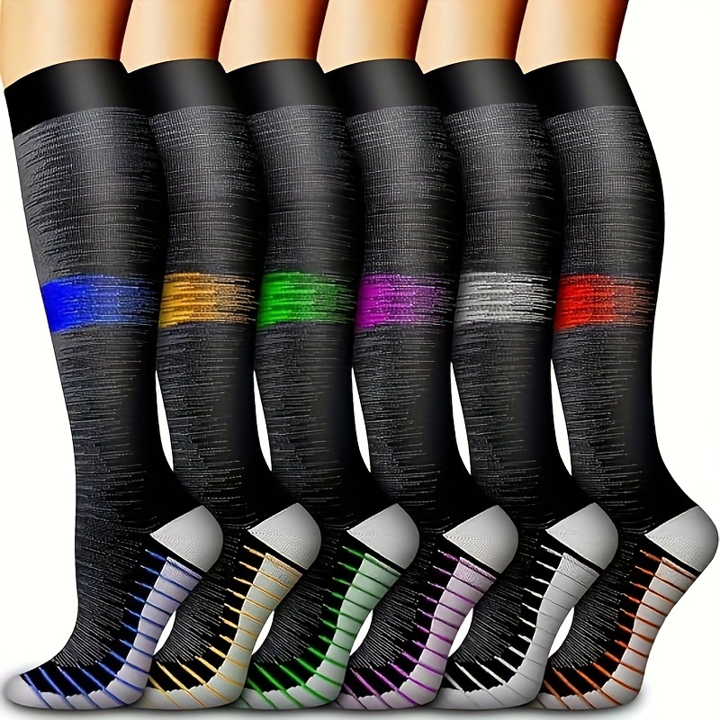 

6 paires de chaussettes de compression graduées pour femmes et hommes, meilleure circulation sanguine, soutien optimal pour la course à pied, le sport et les voyages.