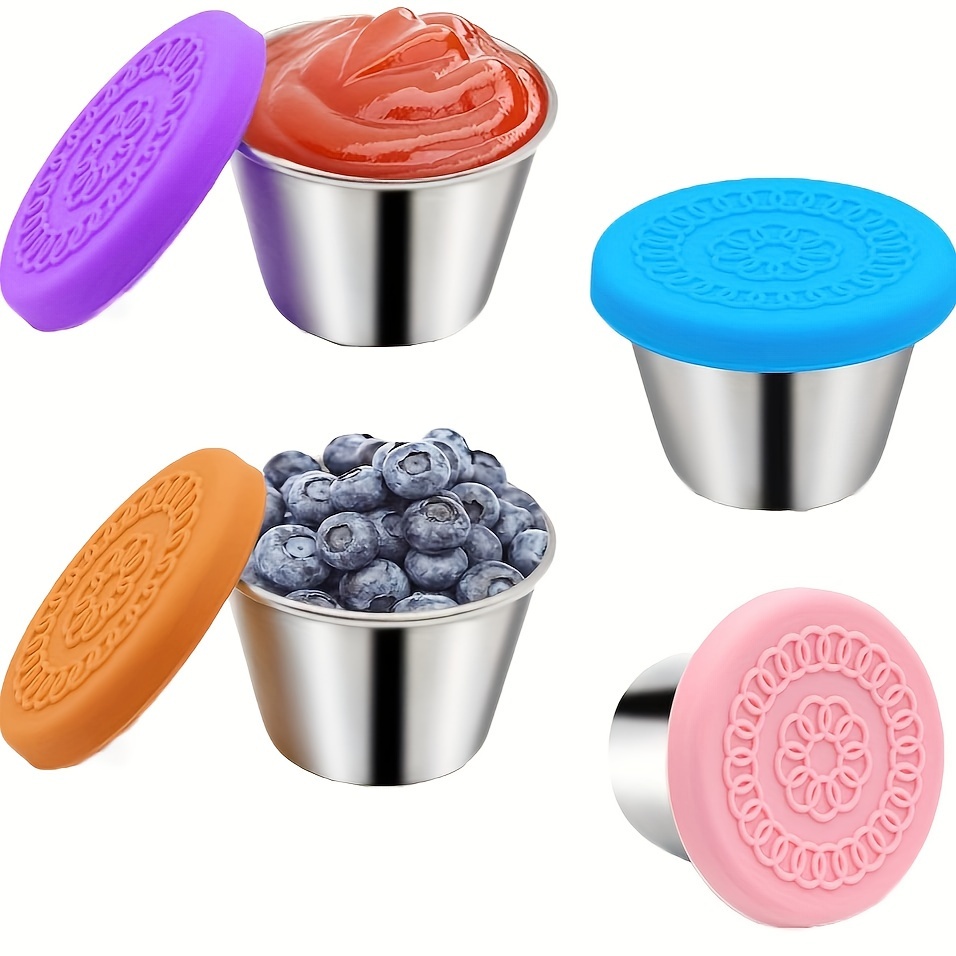 Mini Reusable Condiment Cups 3pcs 1.6OZ 18/10 Stainless Steel Condiment  Containers And Spice Jars Food-grade Silicone Lid - AliExpress