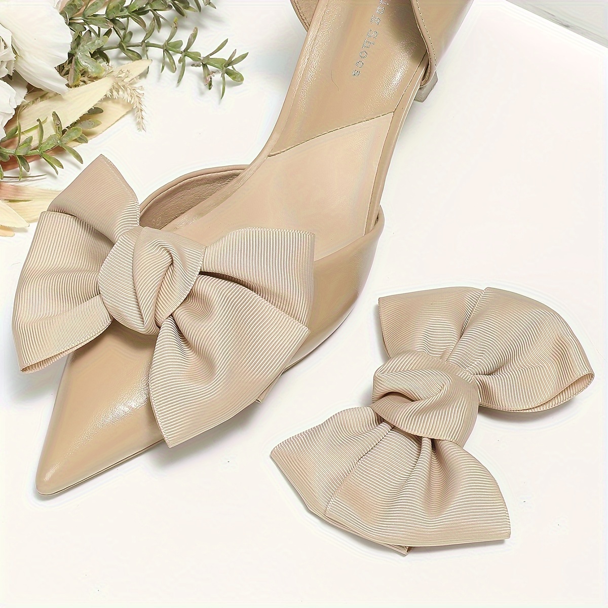 

Elegant Polyester Bow Shoe Decorations For Flats And High Heels, 1 Pair, Apricot