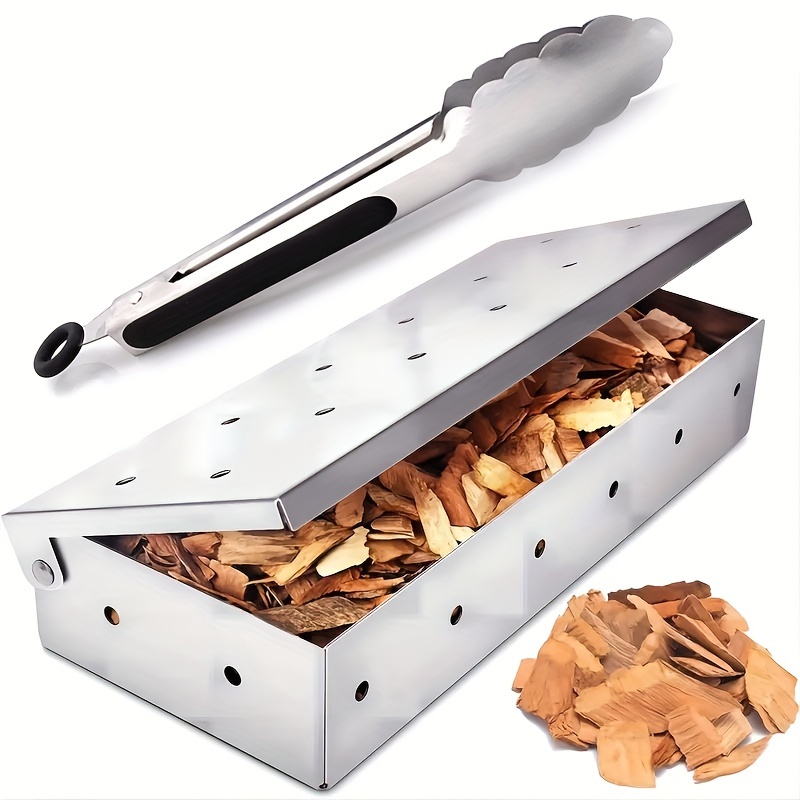 Cave Tools Smoker Box for BBQ Grill Wood Chips - Stainless Steel - Compact size, Silver