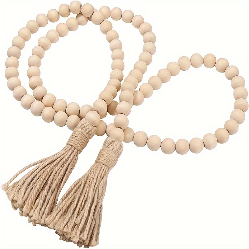 1PC Wood Bead Garland with Tassels Pastoral Wooden Bead Tassel Decorative  Beads