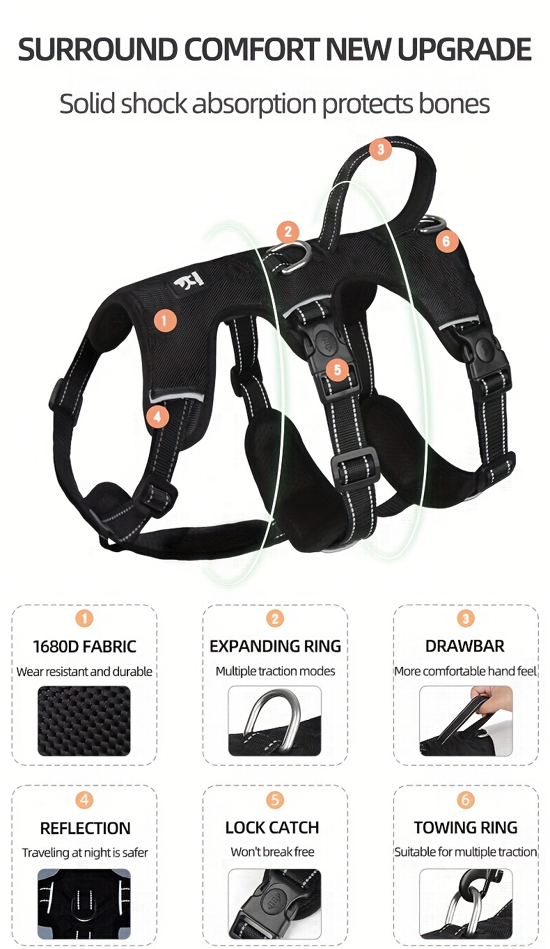 dog harness no pull soft padded dog vest with 3 leash clips and easy control handle reflective adjustable escape proof pet chest harness details 2