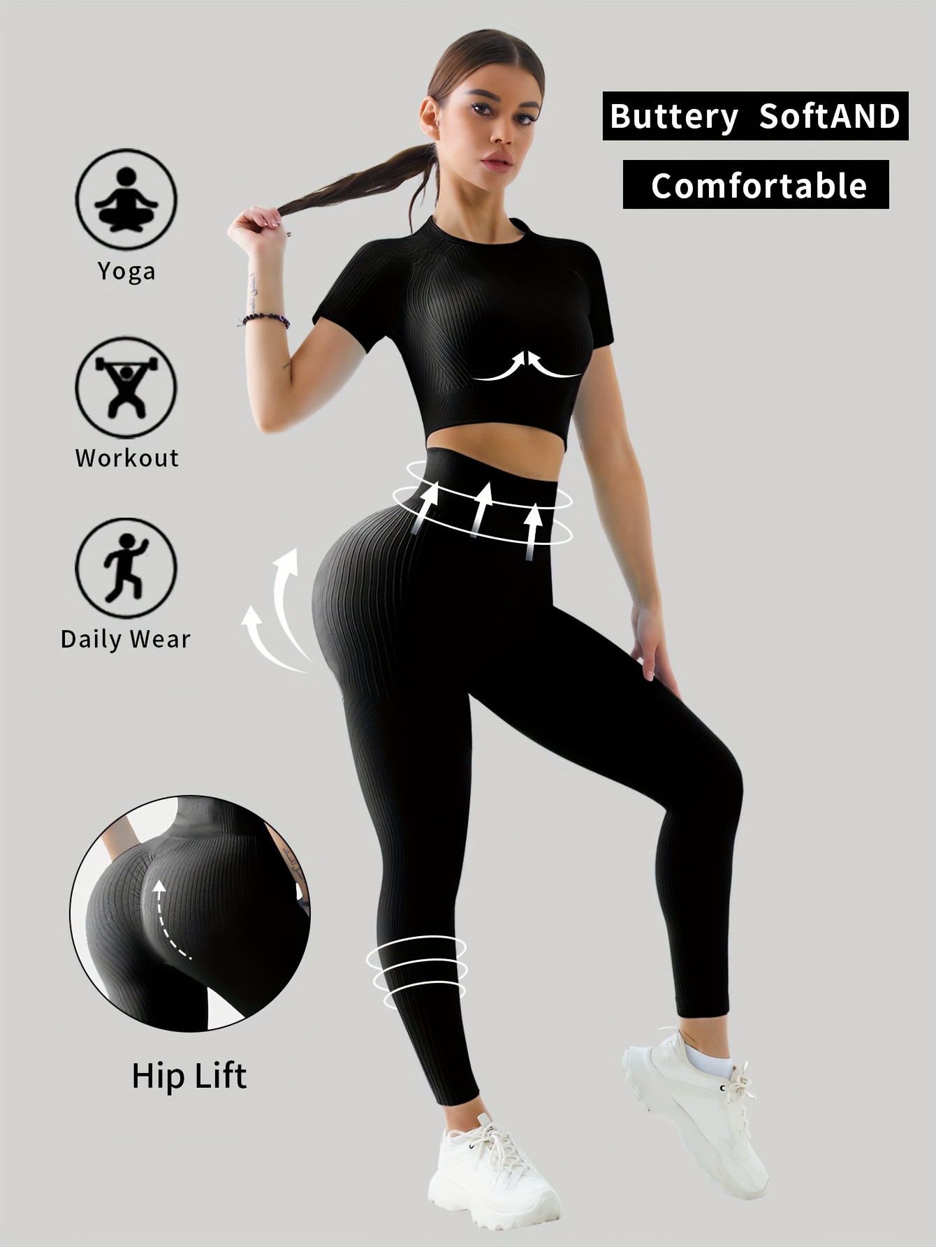 Sports Set Short Sleeve Yoga Top High Waist Running Workout - Temu