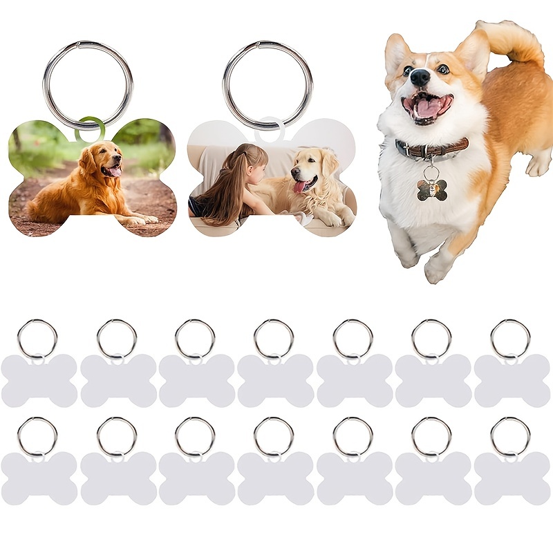 Hotop 16 Pieces Sublimation Blank Dog Tag Aluminum Dog Tag Bone Shaped  Sublimation Blank Dog Tag Double Sided Dog Tag with Key Ring for Dogs and  Cats