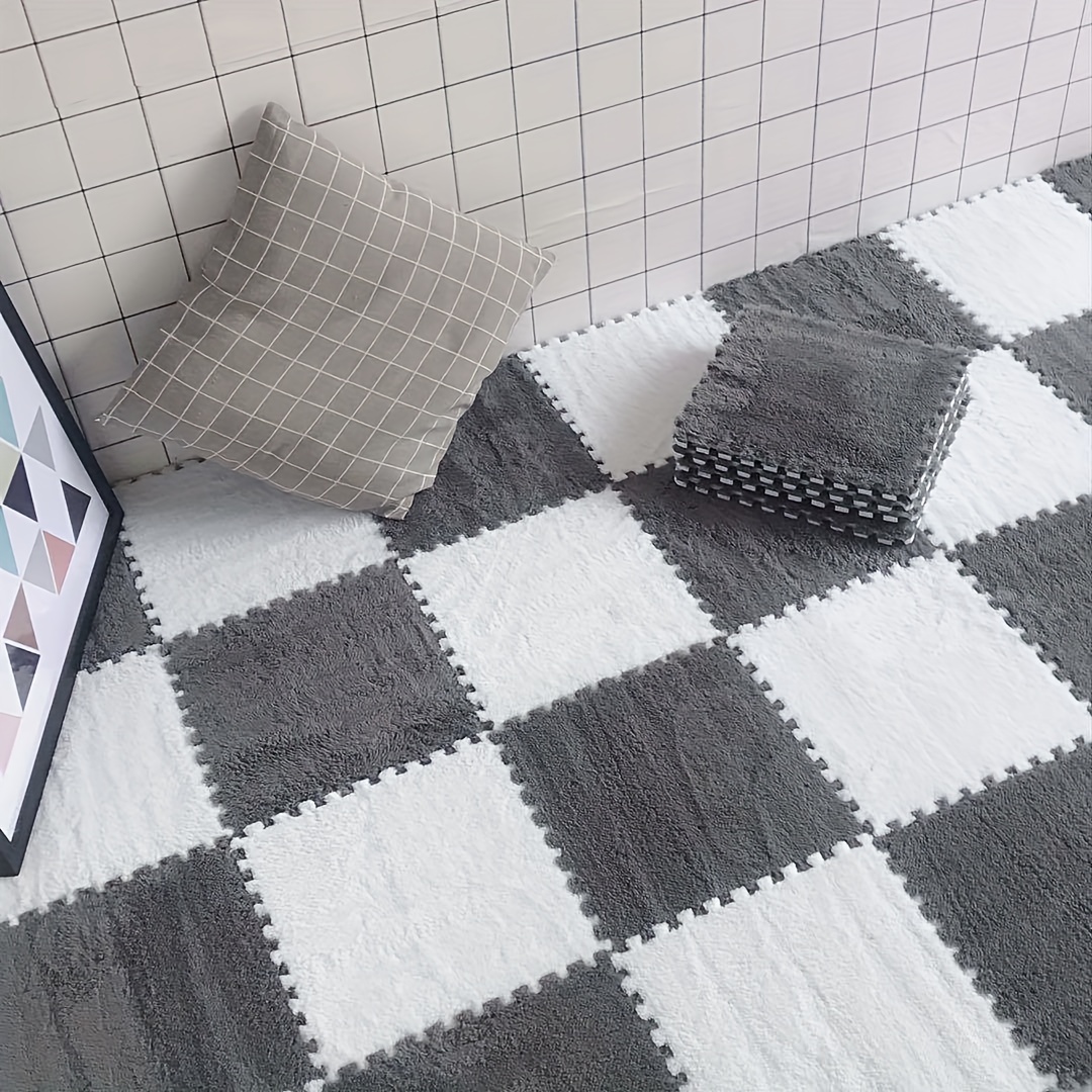 12 Stück Plüsch-Puzzle-Schaumstoff-Bodenmatte: Weicher,  Ineinandergreifender Teppich, Flauschiger Teppich Für Komfort Und  Rutschschutz
