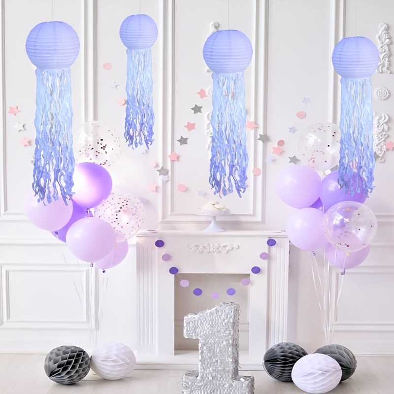 4pcs, Jellyfish Paper Lanterns (10''), Hanging Lantern, Wedding Decor,  Mermaid Decor, Baby Showers Decor, Home Decoration, Birthday Party  Decorations