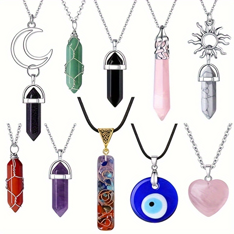 10 20 30pcs Multi Color Crystal Pointed Chakra Pendant Black