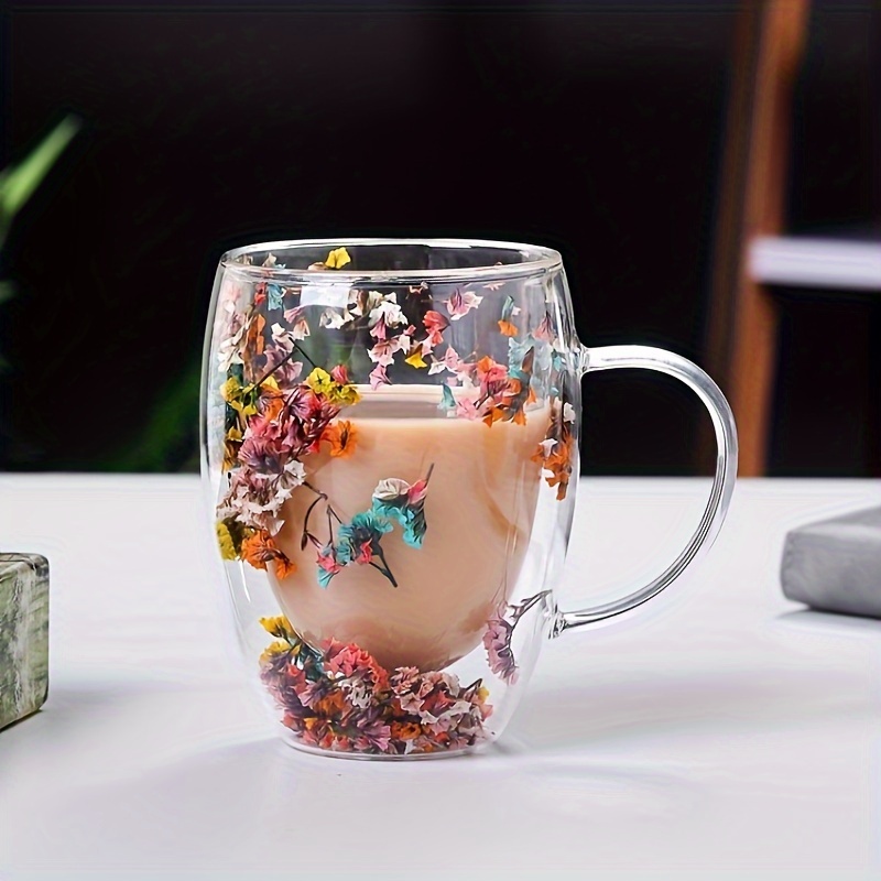 Cute Glass Coffee Mug, Double-walled Espresso Coffee Cups, Quicksand Heat  Insulated Water Cups, Summer Winter Drinkware, Birthday Gifts - Temu