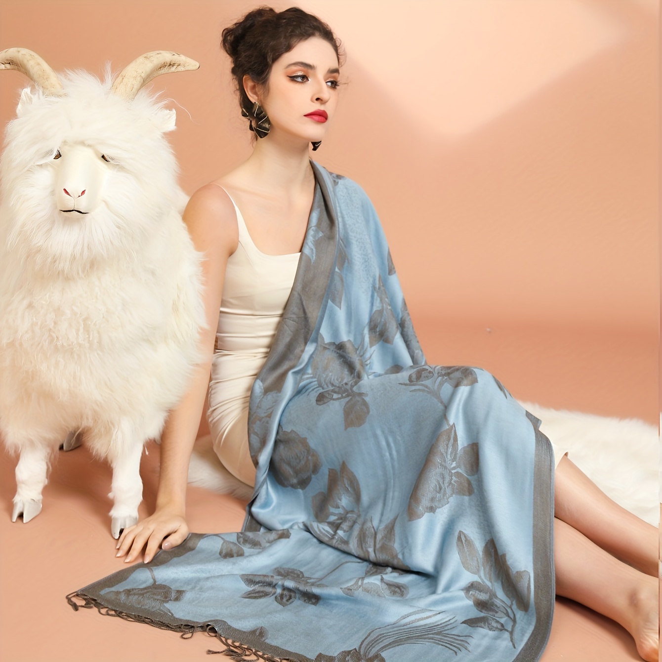 shawl holiday dress solid floral tassel scarf high end scarf evening LowStock:43472862707763