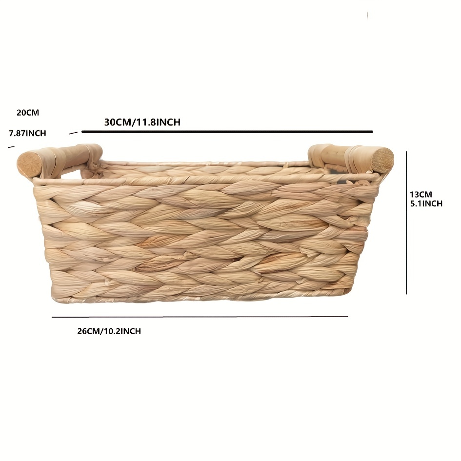 Decorative Water Hyacinth Wicker Storage Basket With Wooden - Temu