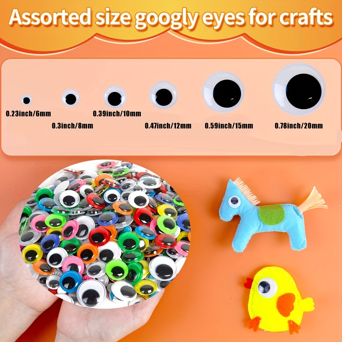 100pcs Googly Eyes 6mm 8mm 10mm Plastic Eyes Self-Adhesive Wiggle Eyes for  DIY Doll Toy Scrapbooking Crochet Puppet