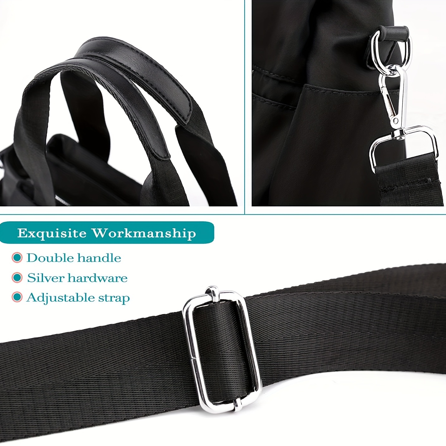 Large Capacity Versatile Shoulder Bag Zipper Solid Stylish Handbag Nylon