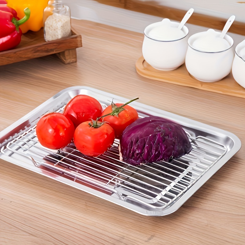 Stainless Steel Square Plate with Lid, Thickened Metal Square Baking Tray  for Oven, Thickened Metal Dish Plate for Food Small Square Baking Tray for