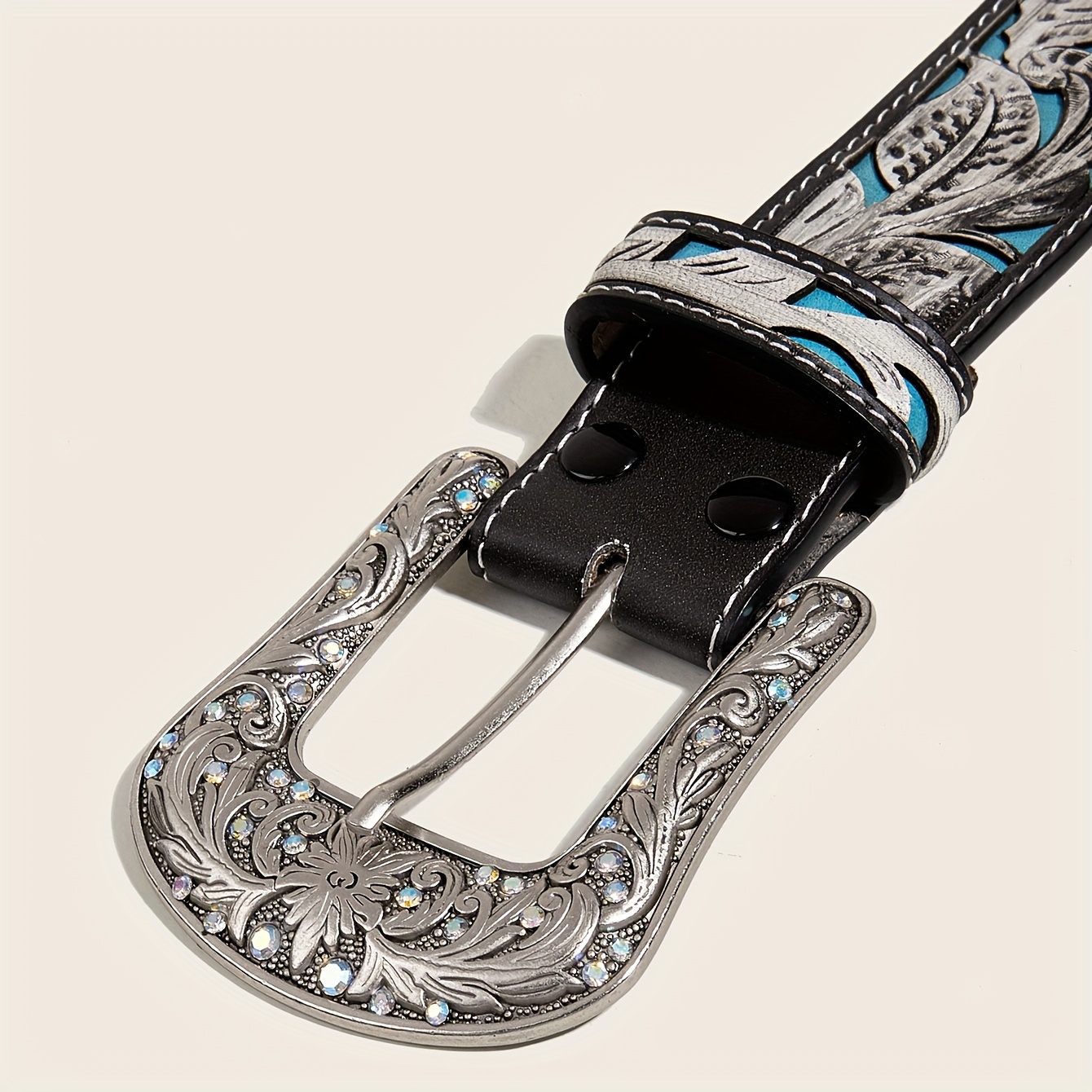 IZUS Women Vintage-Cowboy-Belt Western-Cowgirl Leather-Belt Floral Embossed  PU with Turquoise Scalloped Buckle Boho Rodeo
