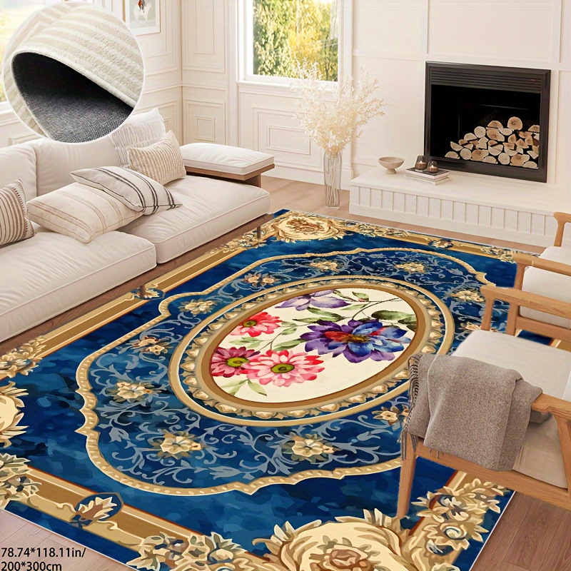 

Office Carpet Meeting Room Home Carpet European Simple Nordic Retro Blue Golden Pattern Soft Washable Area Carpet Office Meeting Room Living Room Bedroom Carpet Non-slip Waterproof Absorption Durable