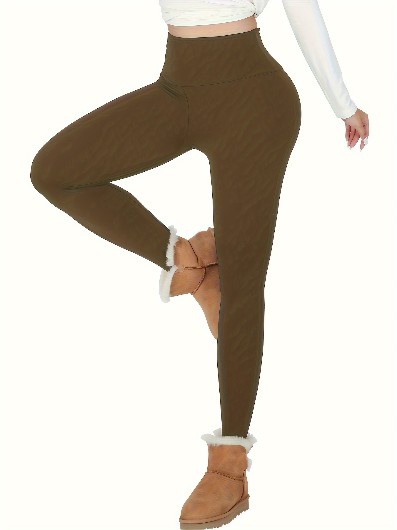 Alove Women's Ribbed High Waisted Yoga Pants Thick Fleece Lining