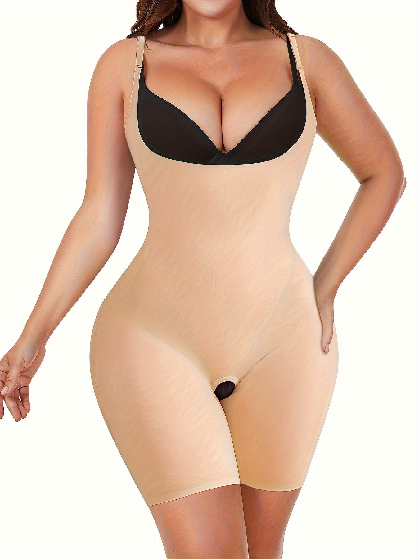 Solid Slip Shaping Bodysuit, Tummy Control Butt Lifting Open Crotch Body  Shaper, Women's Underwear & Shapewear