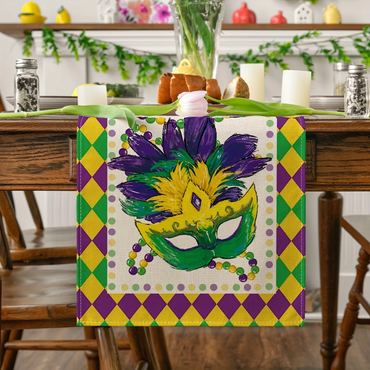 Seliem Tischläufer 'Mardi Gras Maske' – 33 X 91 Cm, Polyester, Waschbar, Für Karneval & Partys