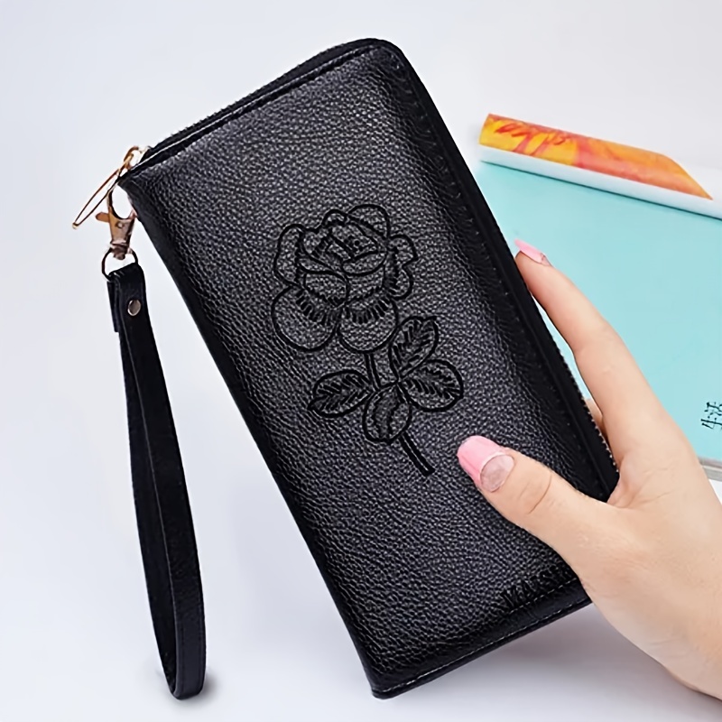 Women's Solid Color Flower Pu Leather Zipper Buckle Wallets