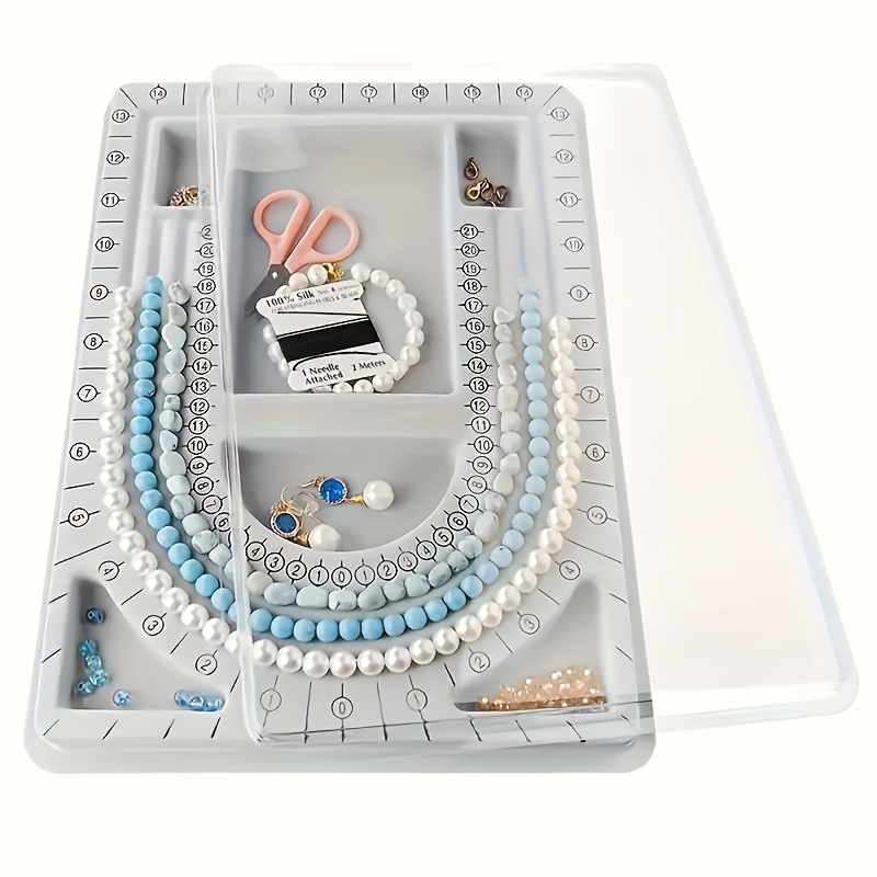 

1 Pc Grey Flocking Tray Flocking Tray With Lid Diy Jewelry Necklace Design Tray With Scale Plastic Hand Beaded Chain Design Tray