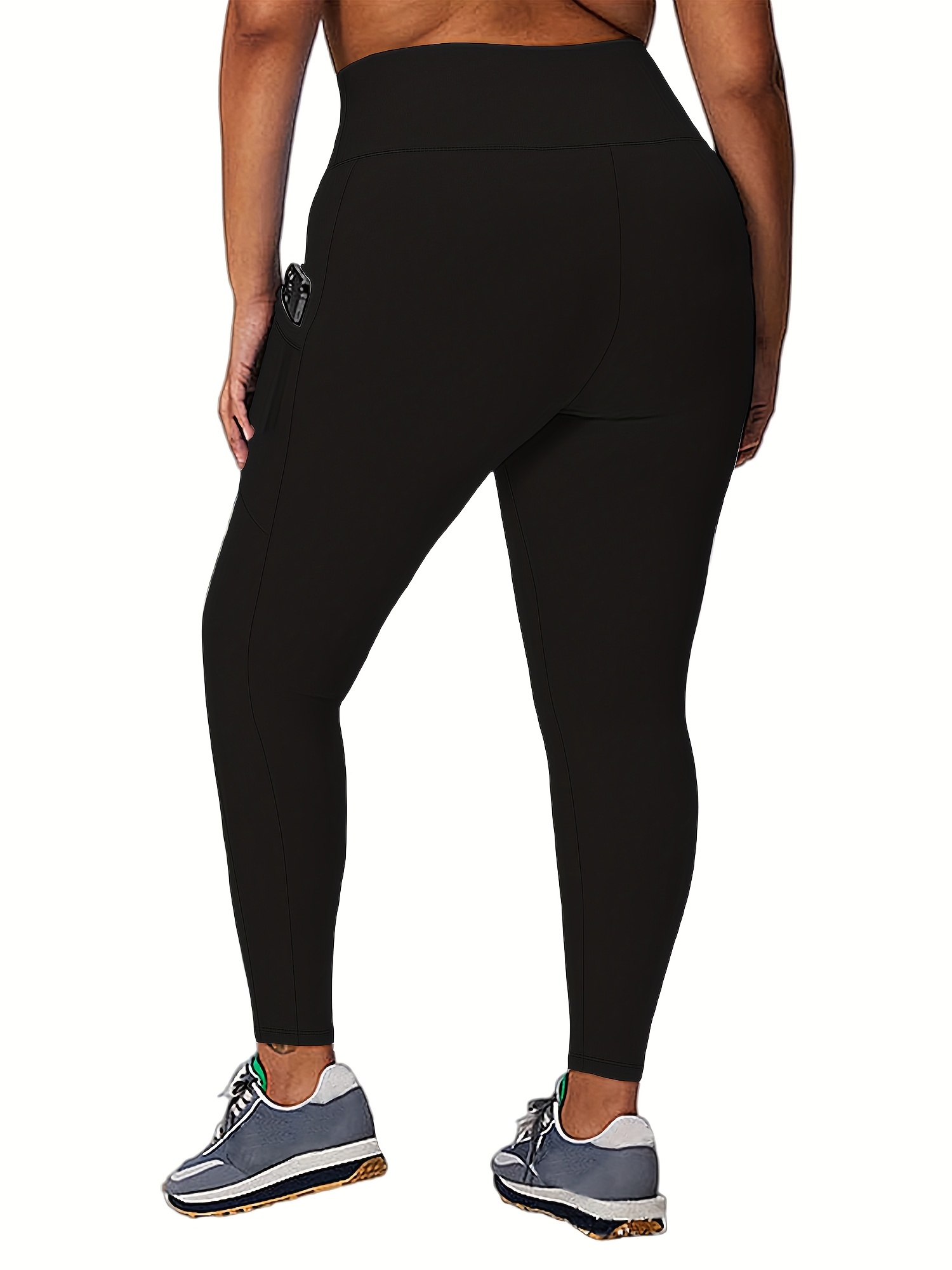 Plus Size Sports Leggings, Women's Plus Solid High * High Stretch Skinny  Leggings