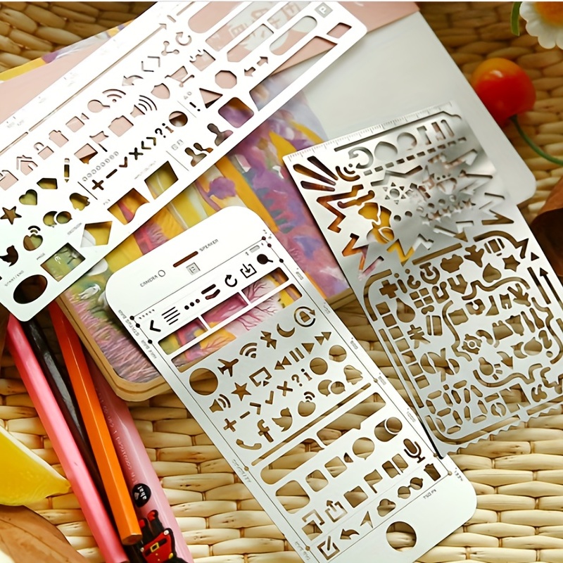 iOS UI Metal Templates,JoyTong Multifunctional Portable Drawing Stainless  Steel Stencil