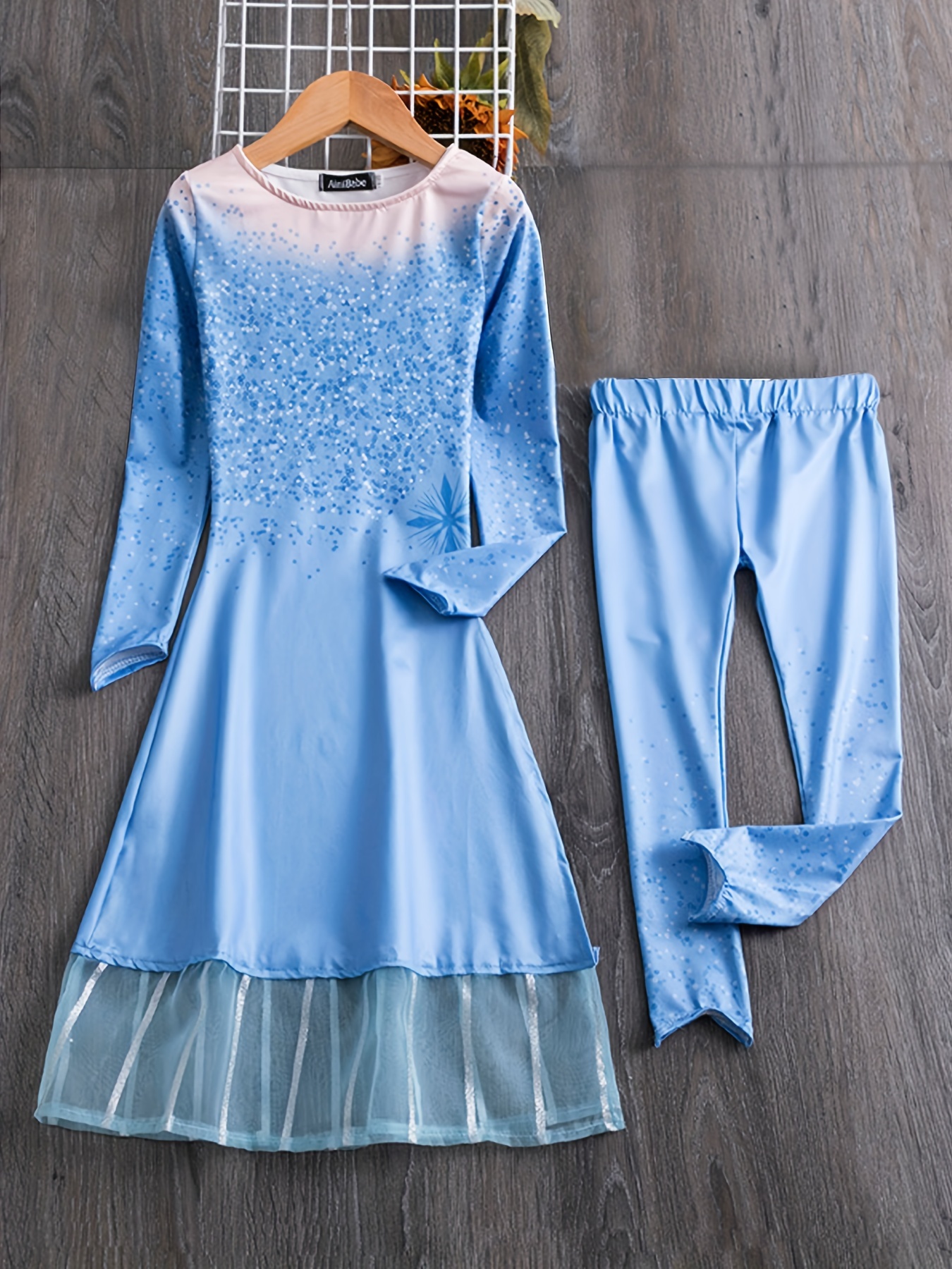 Elegant Girls Long Sleeve Split Side Dress + Leggings Set - Temu