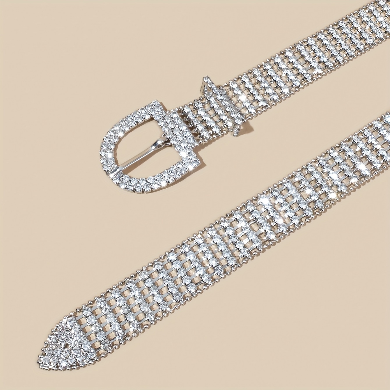 Women's Silver Row Rhinestone Diamante Waist Belt for Fashion Accessory, Clothing Accessories, Women
