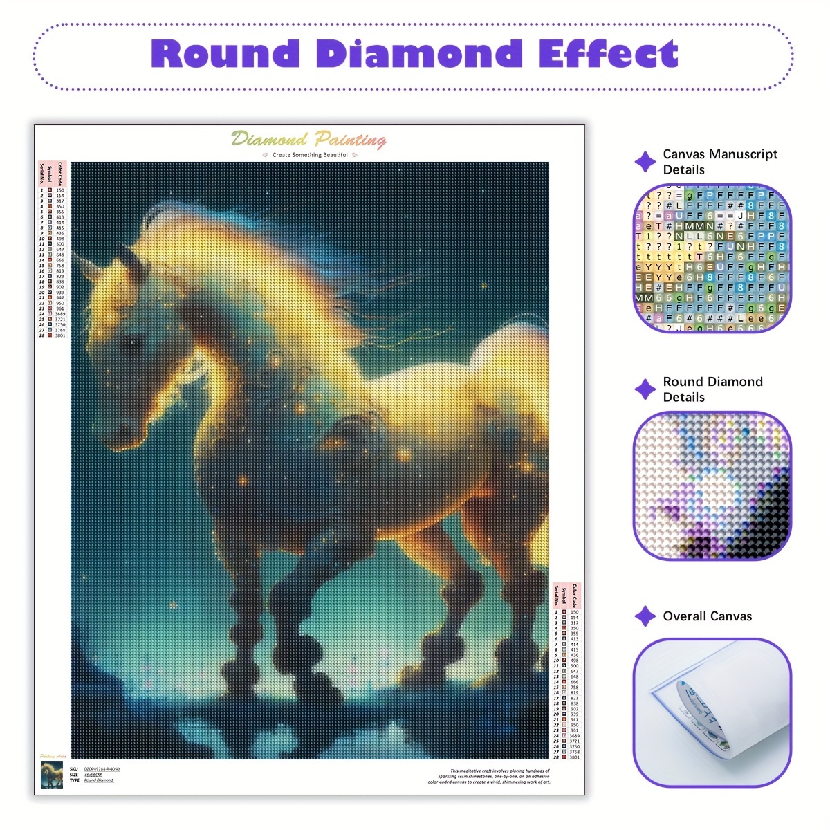 1pc Full Round Diy Diamond Painting Horse Handmade Diamond Mosaic