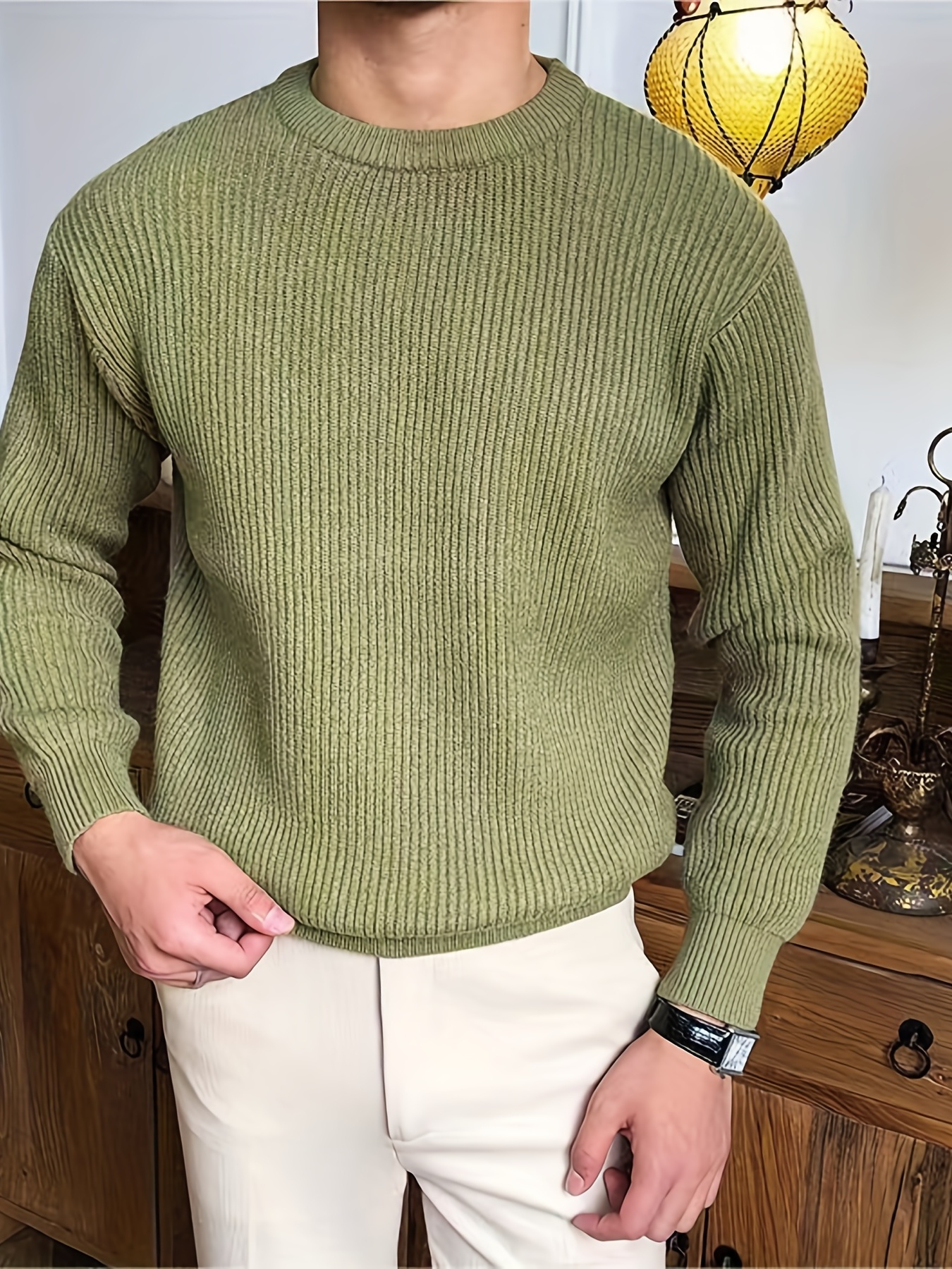 Warm Texture Knitted Sweater Men's Casual Solid Color - Temu Canada