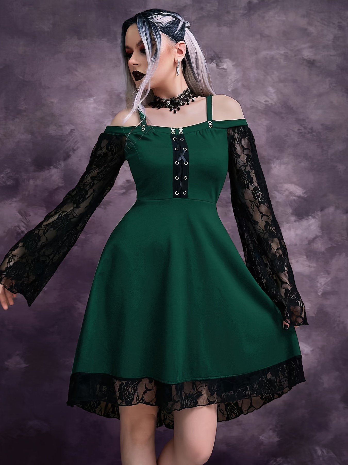 Gothic Style Shoulder Costumes Vintage Contrast Lace Button - Temu