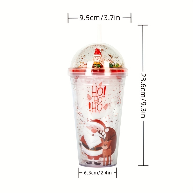 1pc 16oz Christmas Holiday Double Layer Crushed Ice Straw Cup For Cold  Drinks, Suitable For Home Party And Outdoor Activities