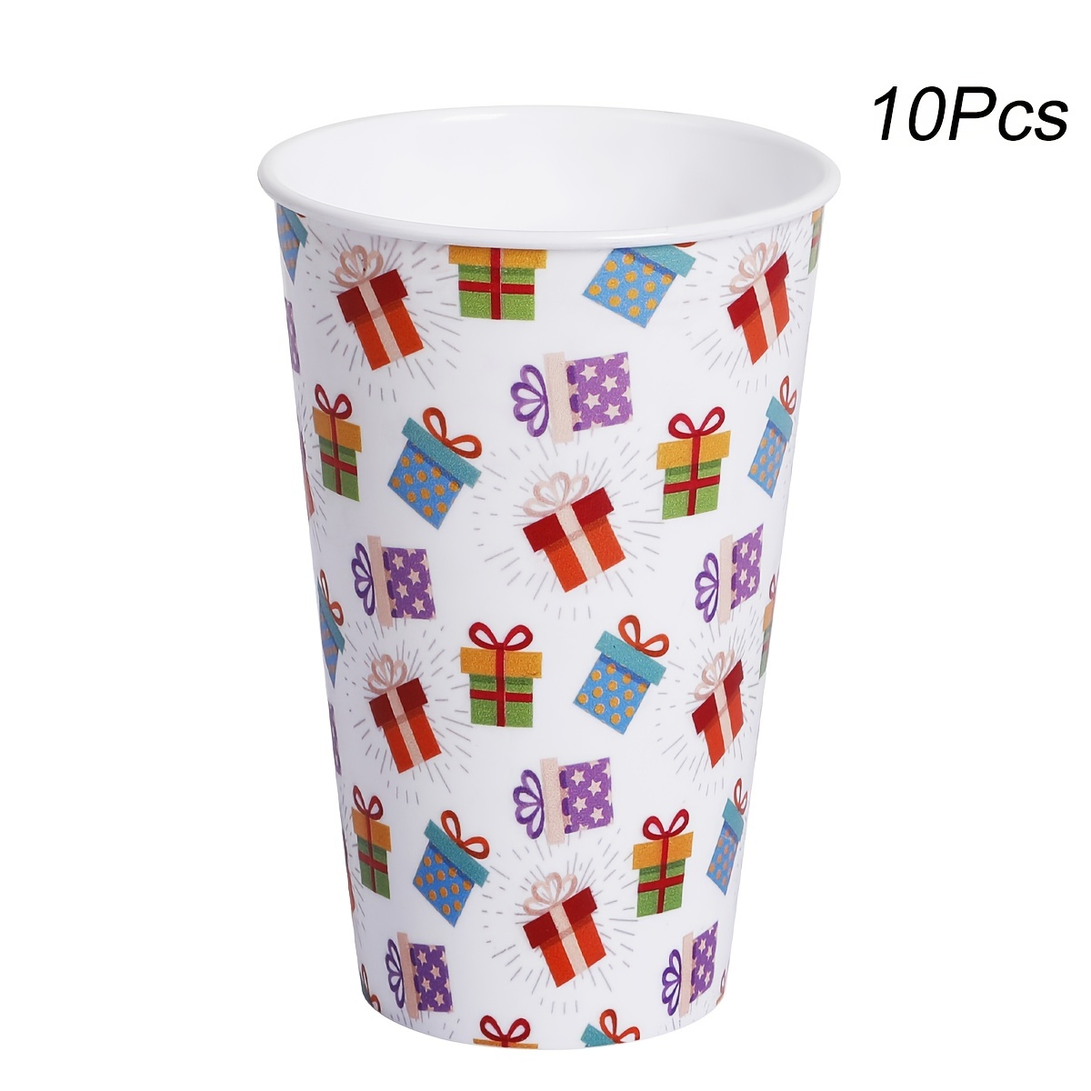 10Pcs Christmas Plastic Water Cups,12oz Reusable Party Cups for Xmas  Events, Cute Christmas Element Design