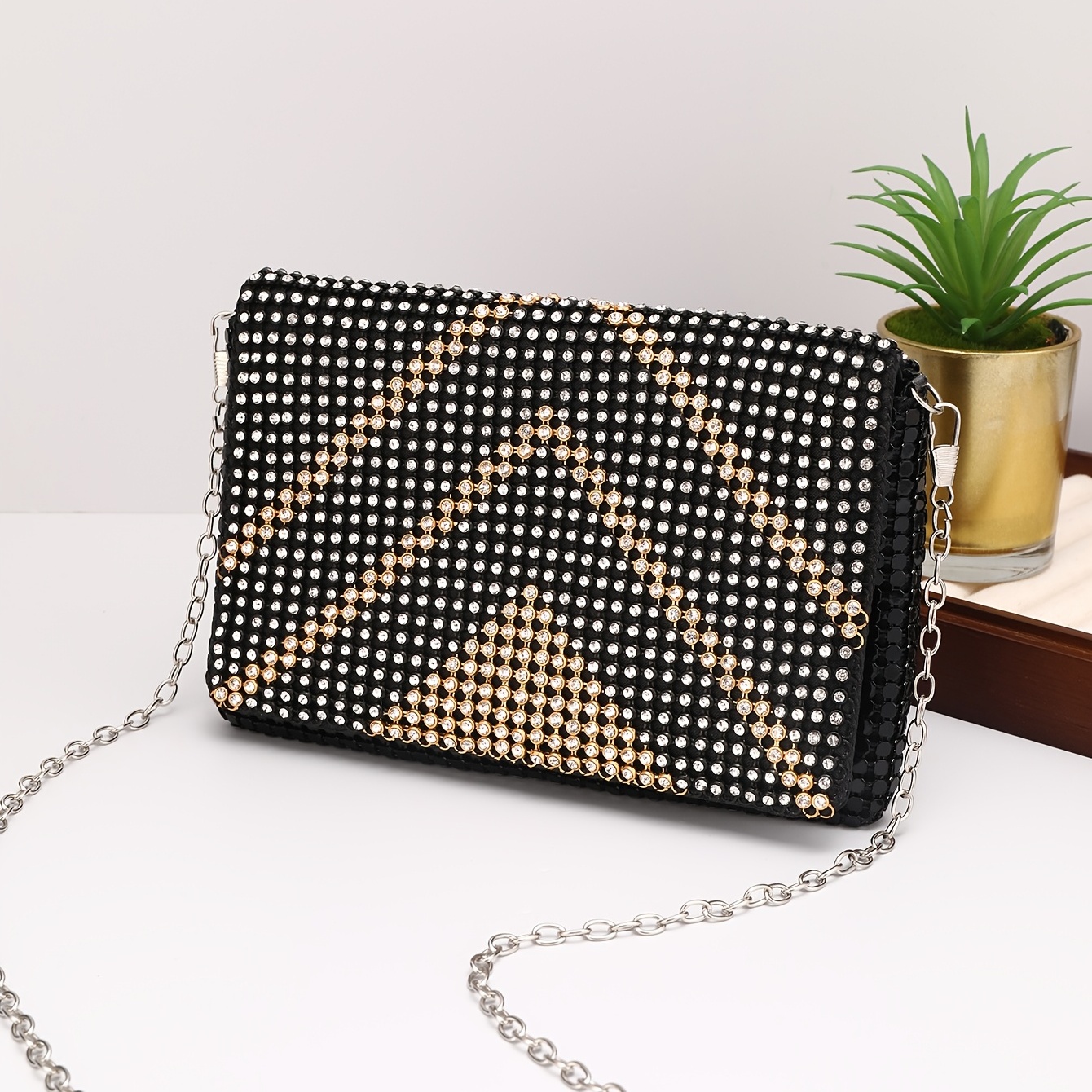 Black womens evening bags with chain