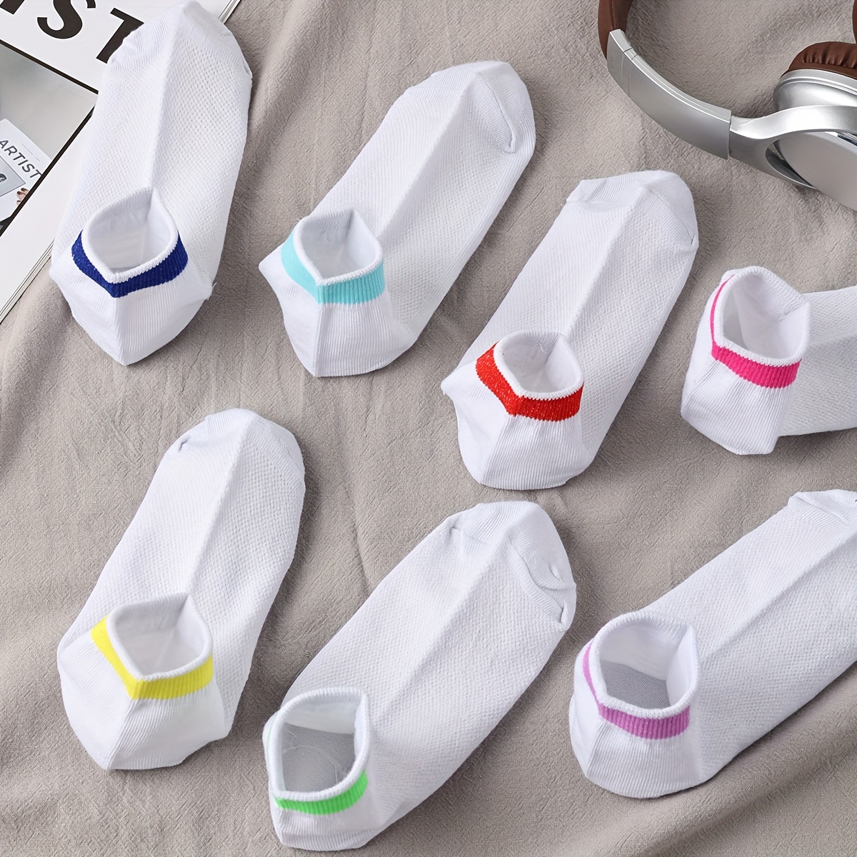 7 Pairs Geometric Pattern Soft & Comfy Crew Short Socks