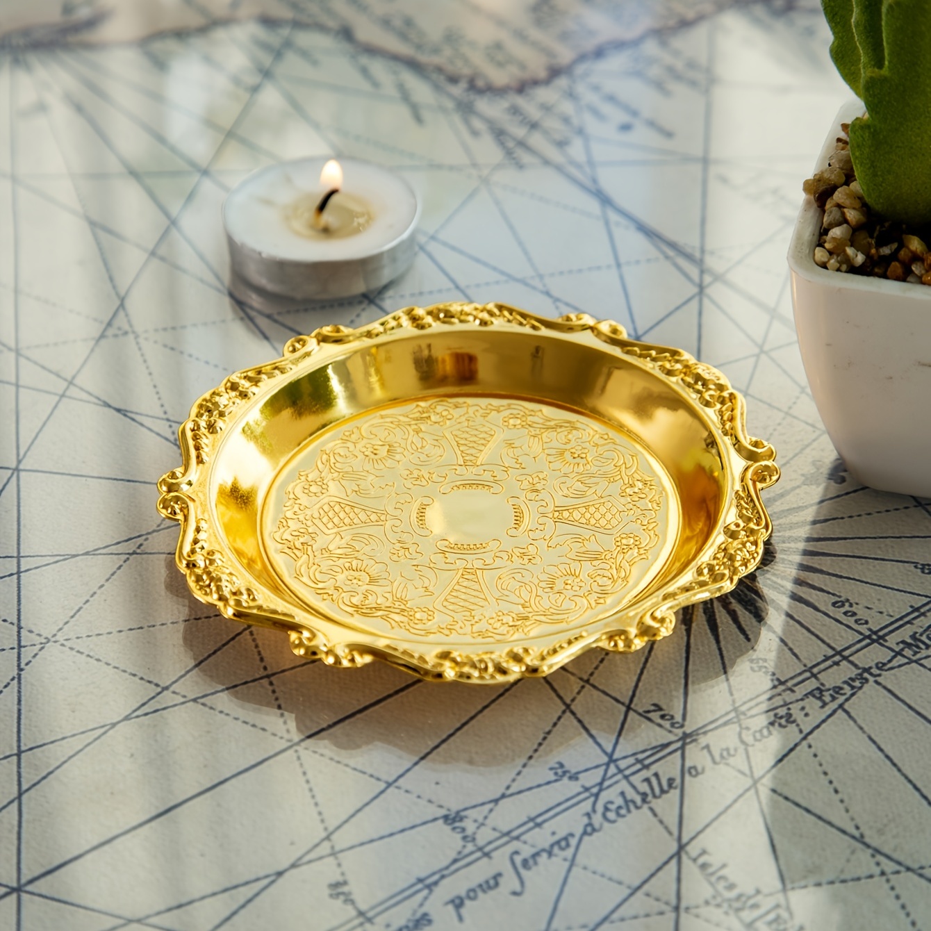 Golden Embossed Craft Tray Cake Tray Snack - Temu