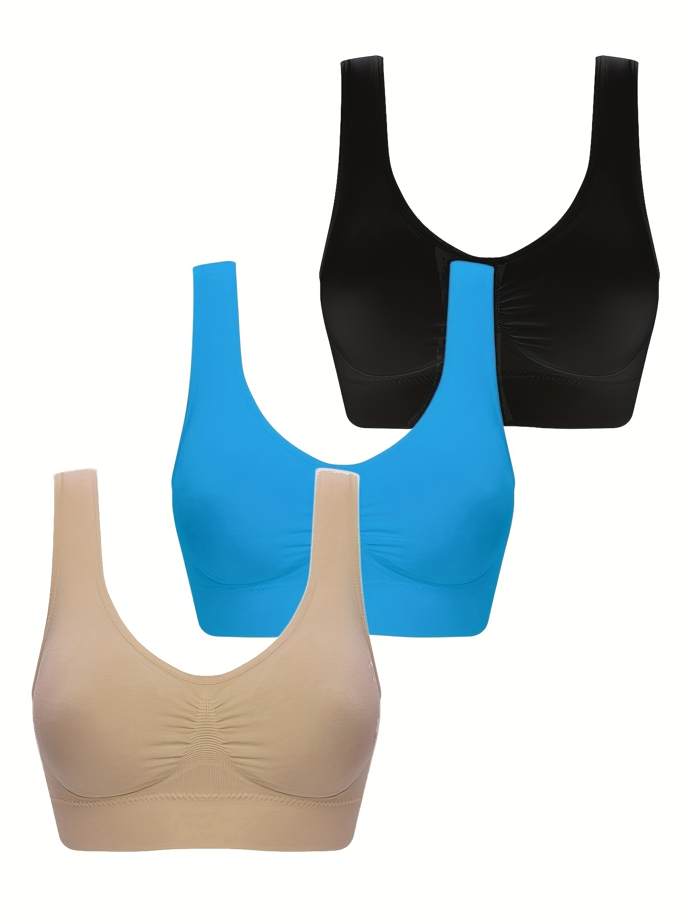 Genie Bra Women's Seamless 3-Pack - Solid Color Comfort Sports
