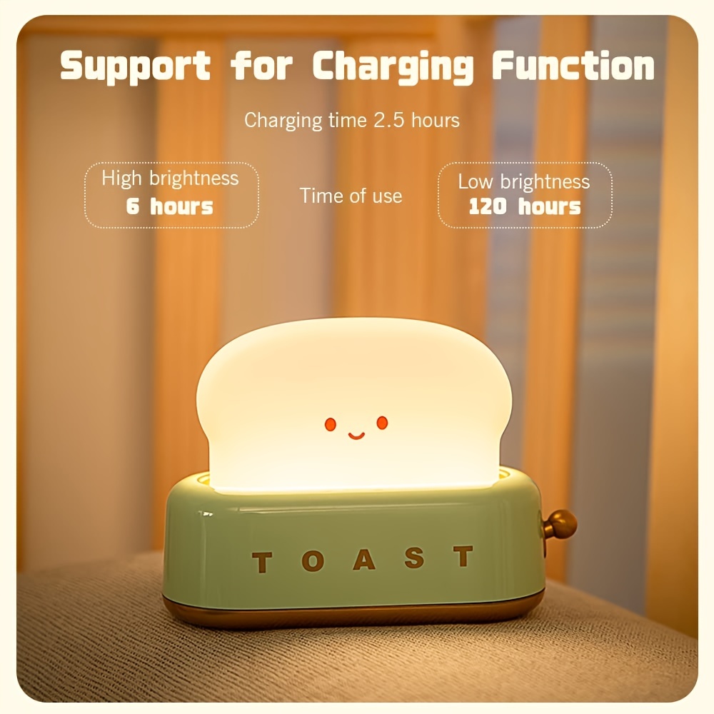 1pc Desk Decor Toaster Lamp Rechargeable Small Lamp With Smile Face Toast Bread Cute Toaster Shape Room Decor Night Light For Bedroom Bedside Living Room Dining Desk Decorations Gift