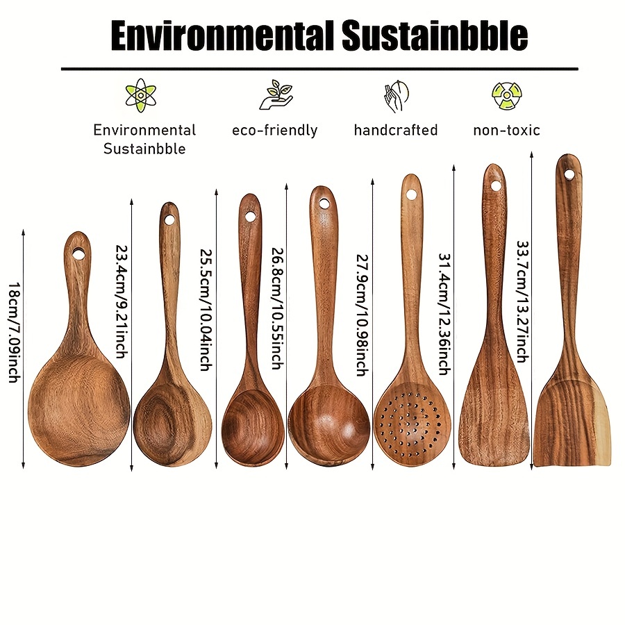 Wooden Spoons For Cooking Non-toxic Natural Teak Wooden Cooking Utensils Set  Bpa-free Wooden Kitchen Utensils Set Non-stick Wood Utensils Wooden Spoon  Sets Wood Spatula Wooden Serving Spoons - Temu