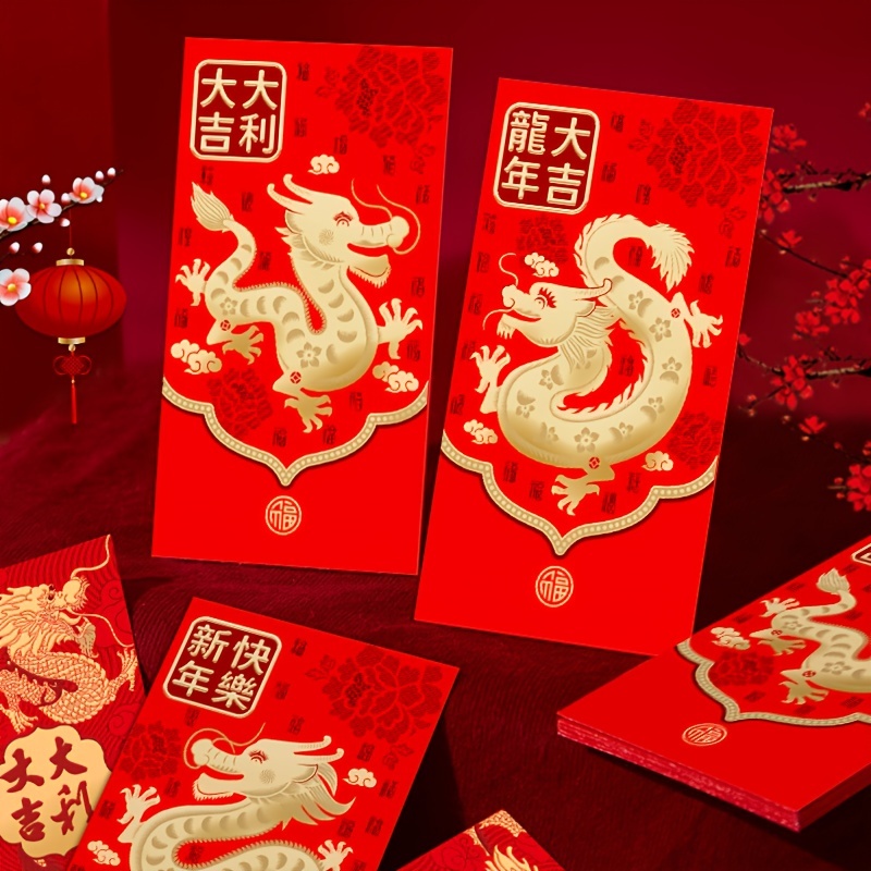 6pcs Red Envelope Chinese New Year 2024 Lucky Purse Gifts for Kids and  Adults Dragon Year Gifts Ornaments 